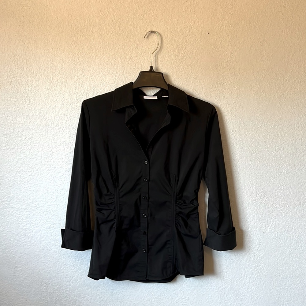 New York & Company 3/4 Sleeve Stretch Button-Down Blouse Size S